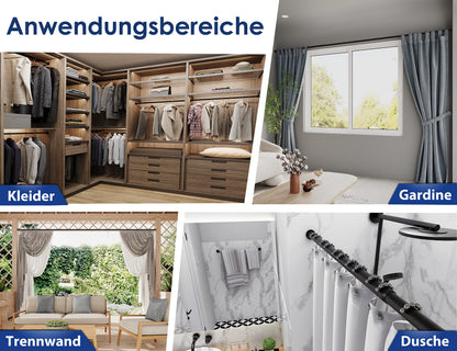 MEISENBERG Gardinenstange ohne Bohren, Teleskop, 360–410 cm, schwarz