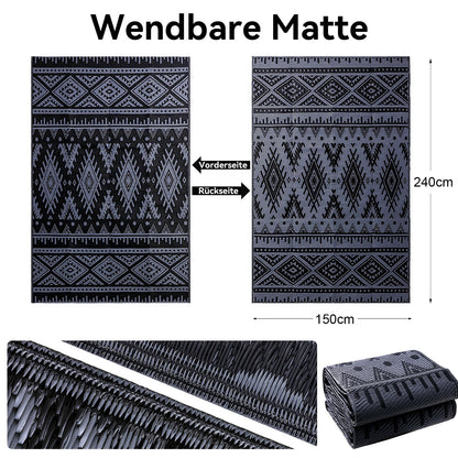 Homaxy Outdoor Teppich wetterfest wendbar 150 x 240 cm Schwarz Grau