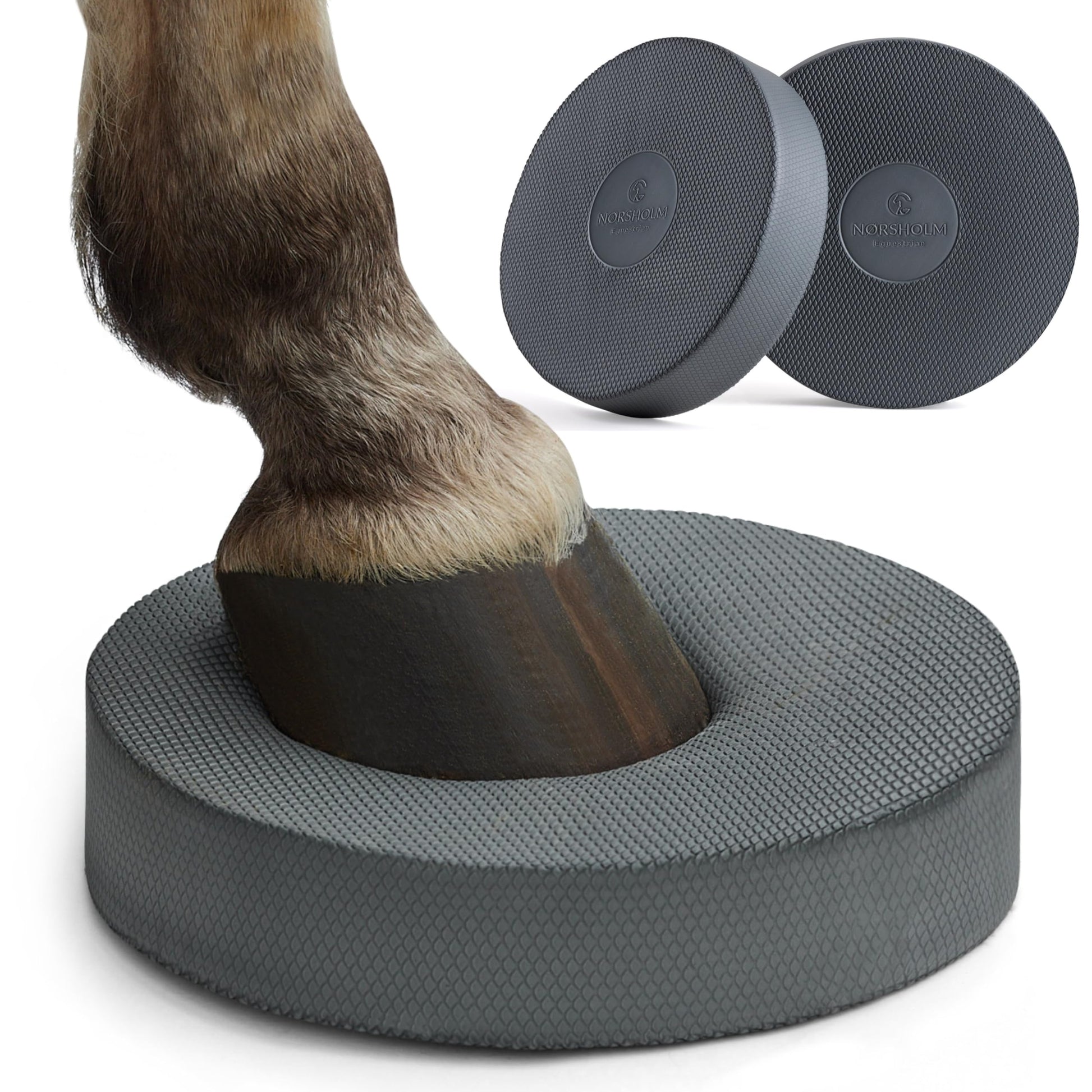 NØRSHOLM EQUESTRIAN Balance Pad Pferd Bodenarbeit 2er Set. Graue, rechteckige Schaumstoffpads für Koordinations- & Muskeltraining von Pferden.