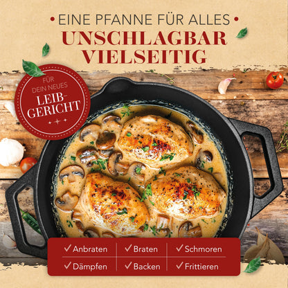 KRUSTENZAUBER Gusseisenpfanne 32 cm, voreingebrannt, für Induktion