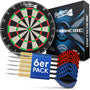 DartPro Steeldartscheibe aus Sisal - Dartboard-Set mit 6 Dartpfeilen, dünne Drähte für weniger Abpraller