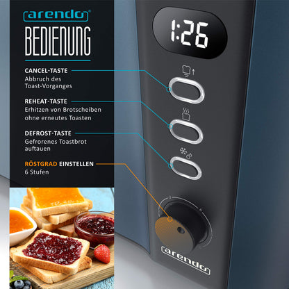 Arendo Frukost Langschlitztoaster Edelstahl 4 Scheiben Admiral Blau