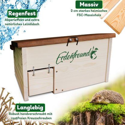 Erdenfreund® Igelhaus gross – Rattensicher, Labyrinth, Nisthaus