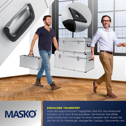 Masko 3er Set Alu Boxen – Transport-, Werkzeug- & Lagerkisten