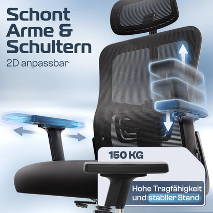 CLOUVOU BrightSeat ergonomischer Bürostuhl bis 150 kg mit Mesh-Bezug