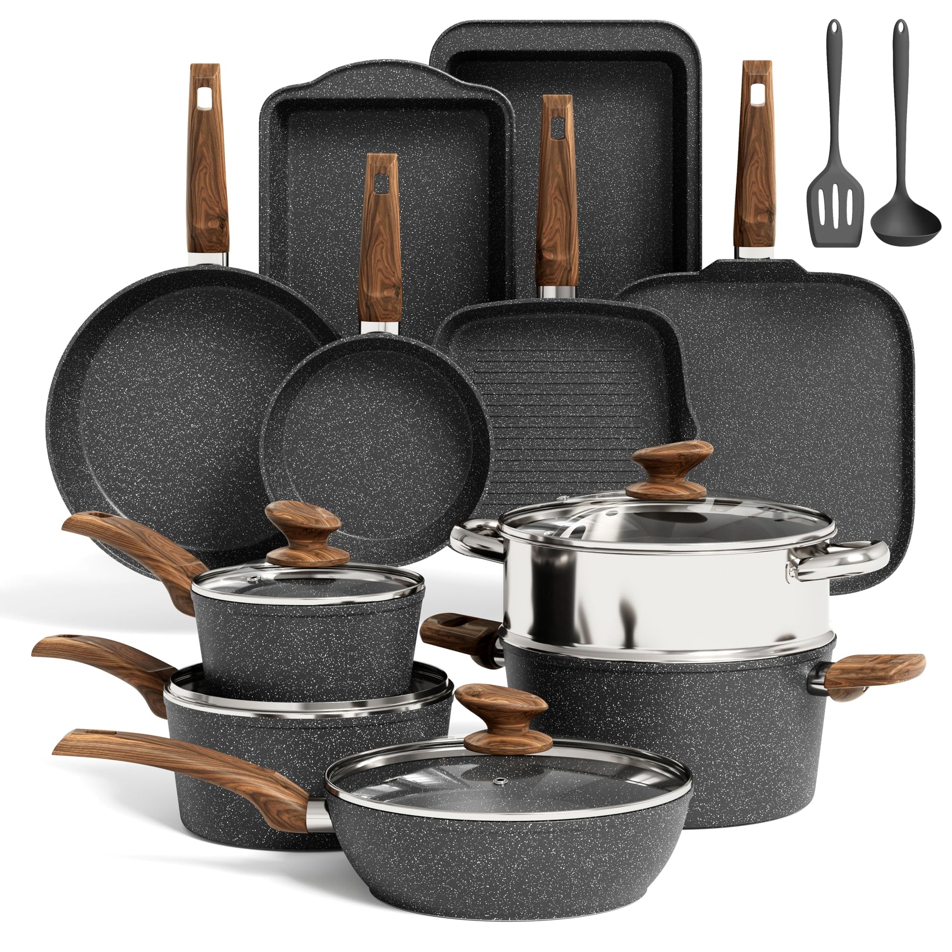 Kitchen Academy Induktions Töpfe Set – Granit 17-teilig Schwarz: Schwarze Antihaft-Töpfe. Zum Kochen auf Induktionsherden.