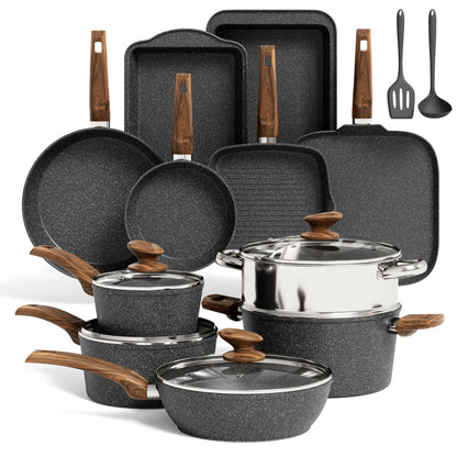 Kitchen Academy Induktions Töpfe Set – Granit 17-teilig Schwarz: Schwarze Antihaft-Töpfe. Zum Kochen auf Induktionsherden.