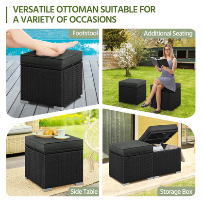 Yaheetech Rattanhocker 2er-Set mit Stauraum und Kissen, Schwarz-Grau