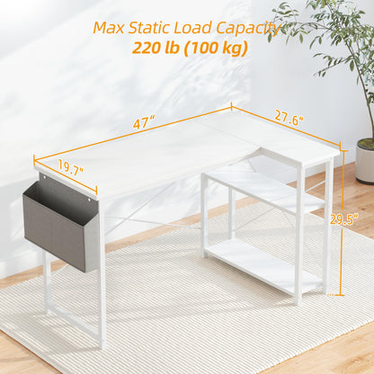 BEXEVUE L-förmiger Gaming Tisch 120x70 cm – Weiss, umkehrbar