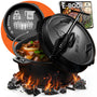 IRON TASTE Dutch Oven Set 12L – Eingebrannter Gusseisen Feuertopf. Runder, schwarzer Topf mit Deckel zum Kochen über Feuer/Glut.