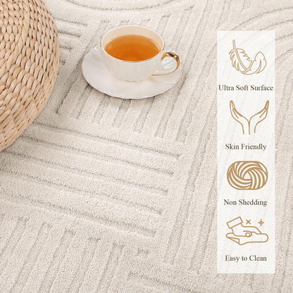 Enyhom Wohnzimmer Teppich 3D Optik – 140x200 cm Beige