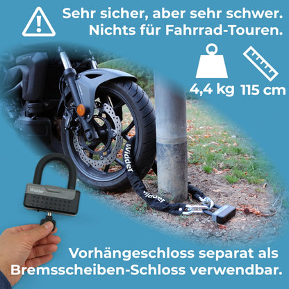 Widder Titan-Stahl Kettenschloss Level 15 Motorrad Fahrrad - 115cm 11mm
