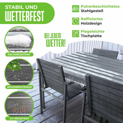 KESSER Gartentisch 156 x 78 cm, Esstisch für 6 Personen, Holz-Optik