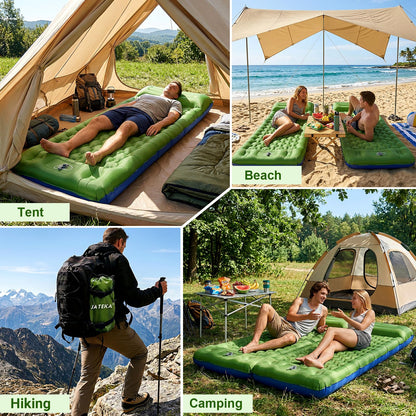 JATEKA Camping-Isomatte aufblasbar mit Kissen und Fusspumpe, 12 cm