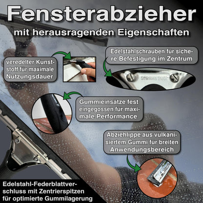 FenWi Fensterabzieher 35 cm mit Gummilippe und Edelstahl-Abziehschiene