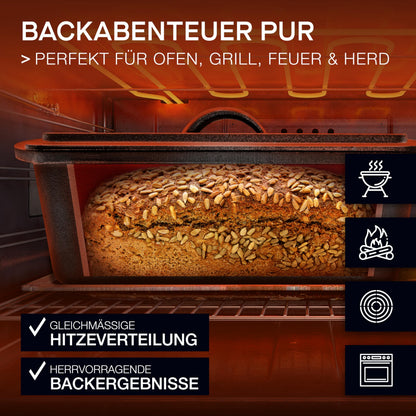 besok Brotbackform mit Deckel, Gusseisen-Set mit Gärkorb & Teigmesser