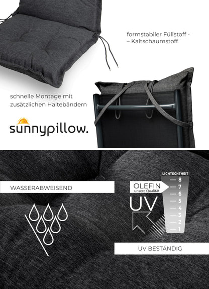 sunnypillow Gartenstuhlauflagen Hochlehner, 6er-Set, Anthrazit