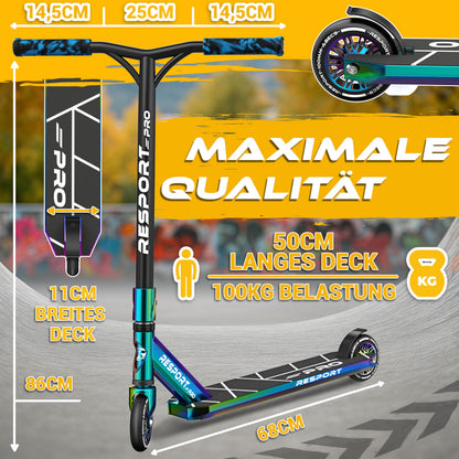 RE:SPORT REVO PRO Stunt Scooter 110 mm Rainbow Blaze mit Ständer