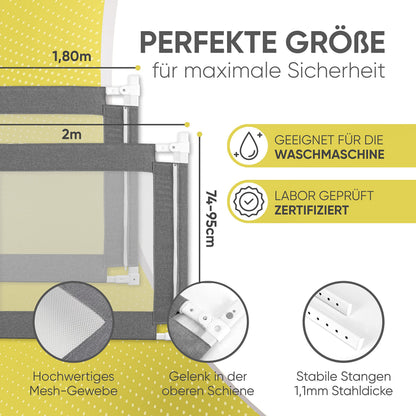 RAWVEL® Bettgitter 1.6m grau - Rausfallschutz für Kinderbetten