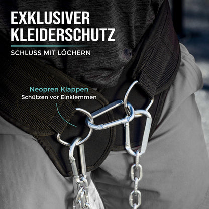 PULLUP & DIP Dip Gürtel mit Kette und 3 Karabinern, Gewichtsgürtel