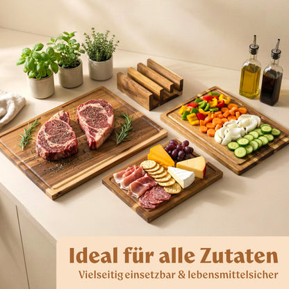 EDELHAUS Schneidebrett Set Akazienholz 3-teilig mit Saftrille