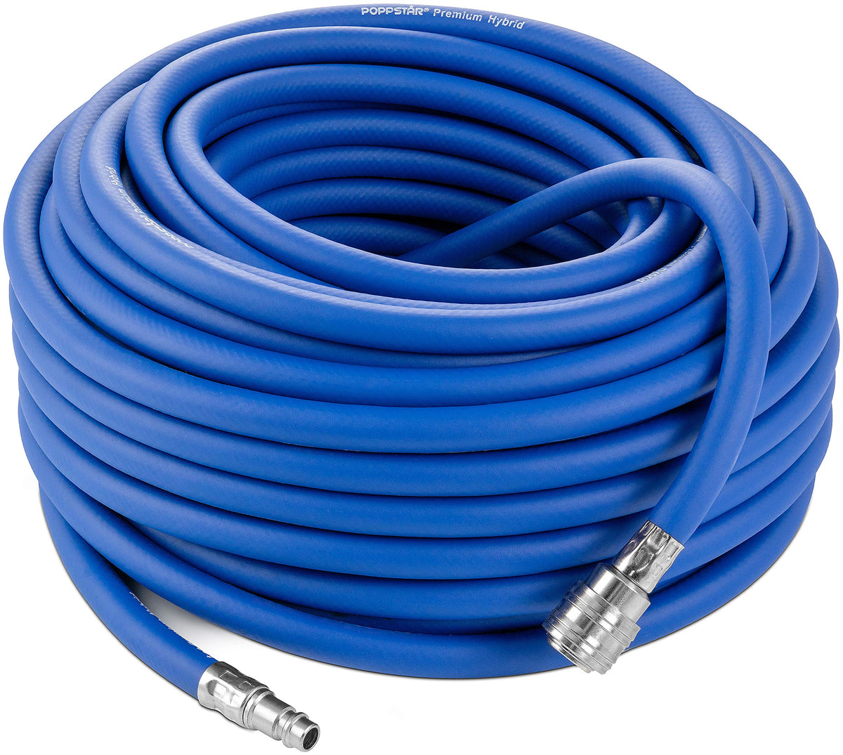 Poppstar Druckluftschlauch 30 m Hybrid-PVC mit Schnellkupplung, blau, vernickelte Anschlüsse