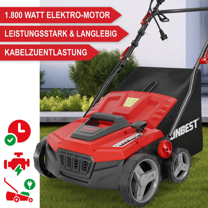 ONBEST 2in1 Elektro-Vertikutierer 1800 W, 38 cm, 45 l Fangkorb