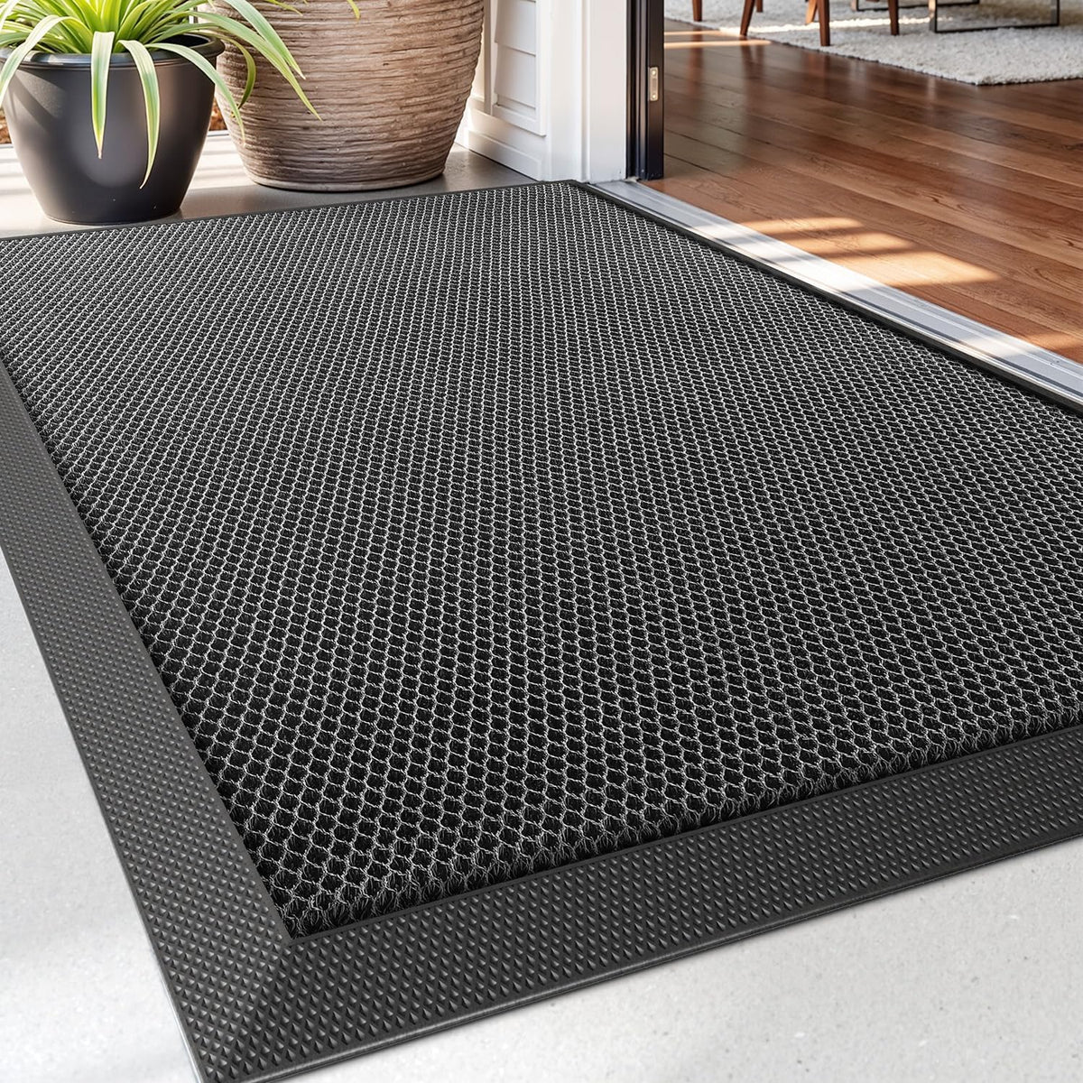 DEXI Fussmatte aussen 60 x 90 cm, Schmutzfangmatte, dunkelgrau – rechteckig, aus Nylon und Gummi
