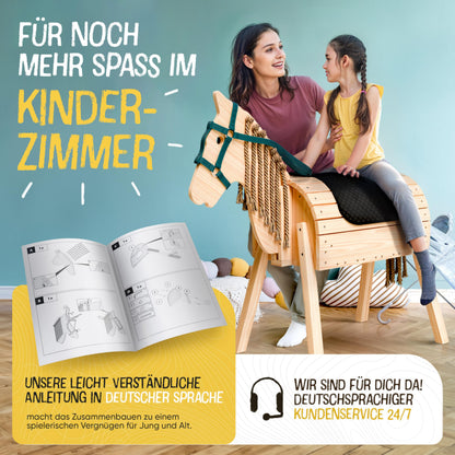 FRIEDO Holzpferd Gartenpferd - Höhenverstellbar mit Sattel & Geschirr