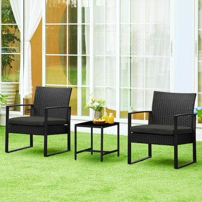 Yaheetech Balkonmöbel Set aus Polyrattan, 3-teilig, 2 Stühle & Tisch
