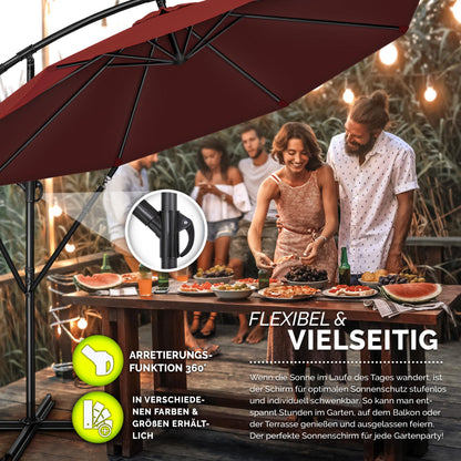 tillvex Ampelschirm Ø 300 cm, Alu-Sonnenschirm mit Kurbel, Rot