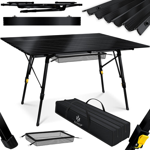 KESSER Campingtisch faltbar 120x70cm – Aluminium Schwarz. Rechteckiger, schwarzer Klapptisch aus Aluminium. Ideal für Camping & Outdoor-Einsatz.