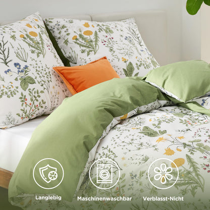BEDSURE Bettwäsche 135x200 4teilig Baumwolle Salbeigrün Blumen