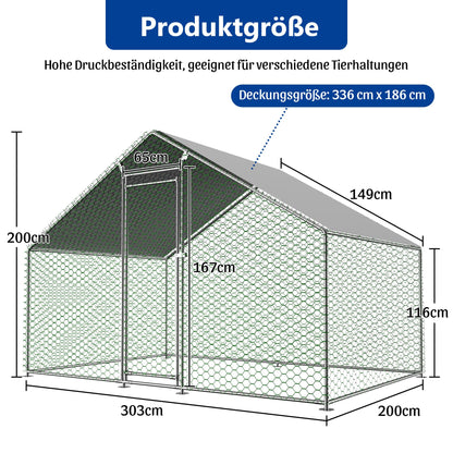 Thanaddo Hühnerstall 3x2 m, Kleintierstall aus verzinktem Stahl