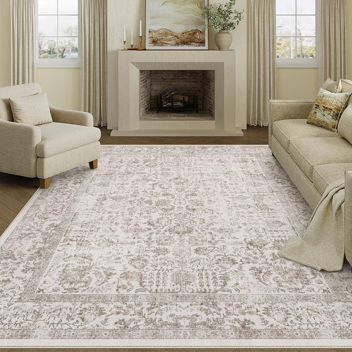 Vintage Hellbraun Waschbarer Kurzflor Teppich 240x300cm Wohnzimmer. Rechteckiger, hellbrauner Kurzflor-Teppich. Waschbar, ideal als Bodenschutz im Wohnzimmer.