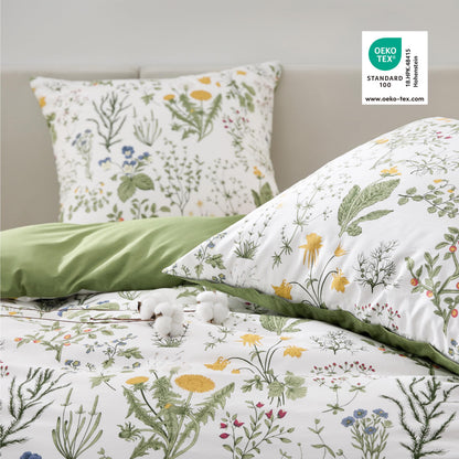 BEDSURE Bettwäsche 135x200 4teilig Baumwolle Salbeigrün Blumen