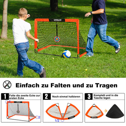 CATCHLUCK Fussballtor Kinder Pop Up 2er Set mit Fussball und Kegeln