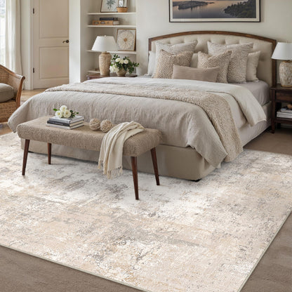 HUGEAR Teppich 200 x 300 cm waschbar rutschfest Kurzflor Beige Grau