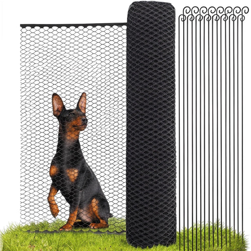 SELFmania Hundezaun 25 m x 120 cm, mobiler Begrenzungszaun in Schwarz mit engmaschigem Netz und Erdankern