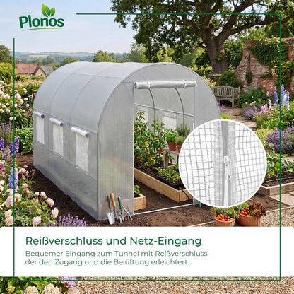Plonos Gewächshaus Folientunnel 2 x 3,5 m, Stahlrahmen, 7 m²