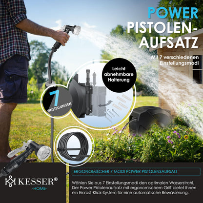 KESSER Schlauchtrommel mit 25 m Gartenschlauch, Wandmontage, 180°