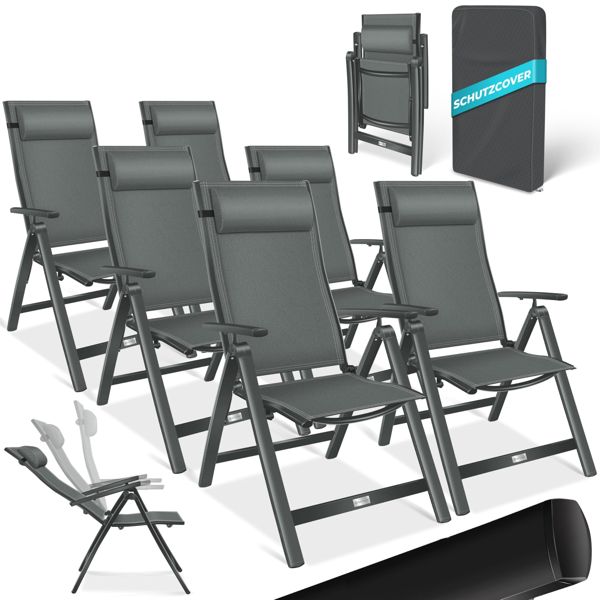KESSER Gartenstuhl Hochlehner Aluminium Klappstuhl – 6er Set Anthrazit: Klappbarer Hochlehner in Anthrazit. Aluminiumgestell. Für entspanntes Sitzen im Garten.
