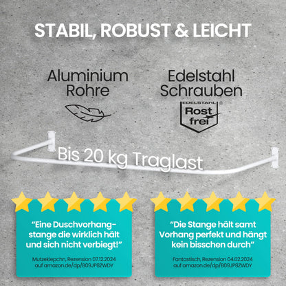 Winkel Duschstange L/U Form 6-in-1 System – Rostfrei, ohne Deckenhalterung