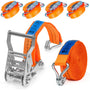 INTAKO Ratschenspanngurte mit Haken 8 m, 2000 kg, 4 Stück, orange – Polyester-Gurtband 35 mm zur Ladungssicherung