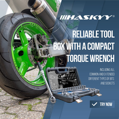 HASKYY Drehmomentschlüssel Set 3/8 Zoll 5–60 Nm mit 27-tlg. Zubehör