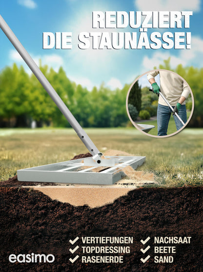 easimo Rasenrakel 114x25 cm aus Stahl mit 2,13 m Stange