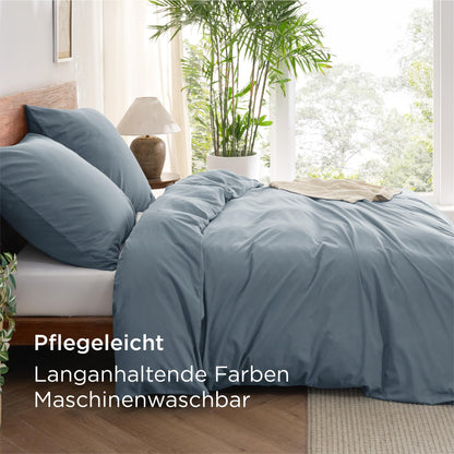 BEDSURE Bettwäsche-Set 135x200 Baumwolle Graublau 4-teilig