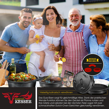 KESSER Dutch Oven Set 7,3 Liter Gusseisen Feuertopf mit Deckelheber