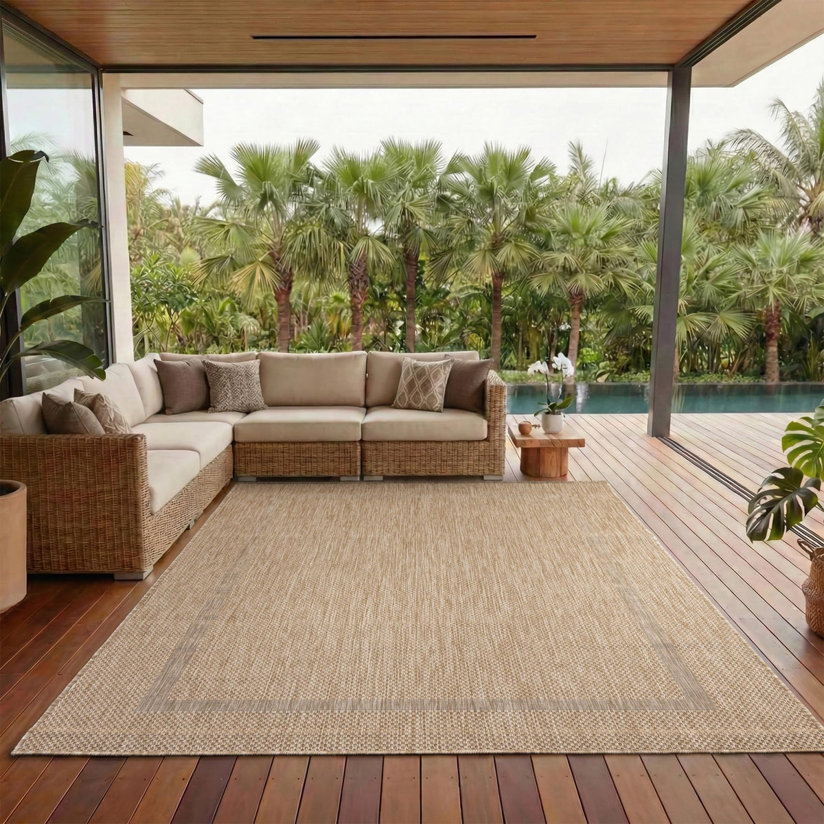 Carpettex Outdoor Teppich Sisal-Look Beige 200 x 290 cm wetterfest – rechteckiges Flachgewebe für Terrasse und Balkon