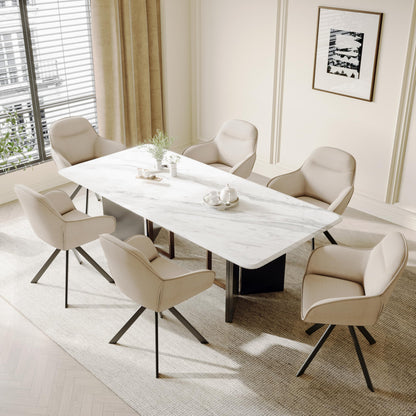 Goeurvant Esszimmerstühle 6er Set, 360° drehbar, Leinen, Beige